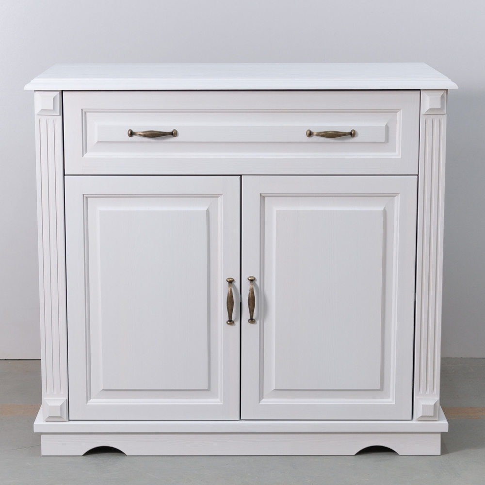 Комод белый для вещей Харви из массива сосны с филенкой для спальни в викторианском стиле, комод деревянный с ящиком и с дверцами на ножках напольный