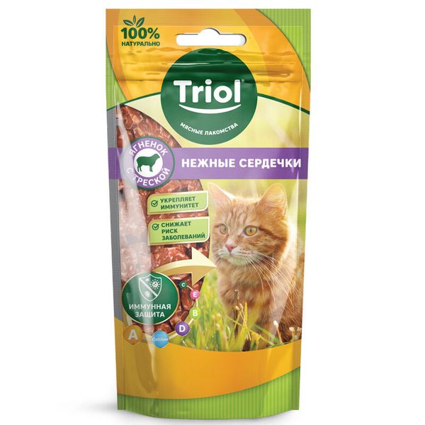 Лакомство Triol для кошек «Нежные сердечки из ягненка с треской», 40г