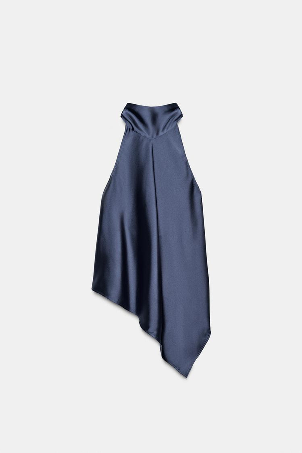 ZARA АСИММЕТРИЧНЫЙ ТОП С ГОРЛОВИНОЙ ХАЛТЕР, ГЛУБОКИЙ СИНИЙ