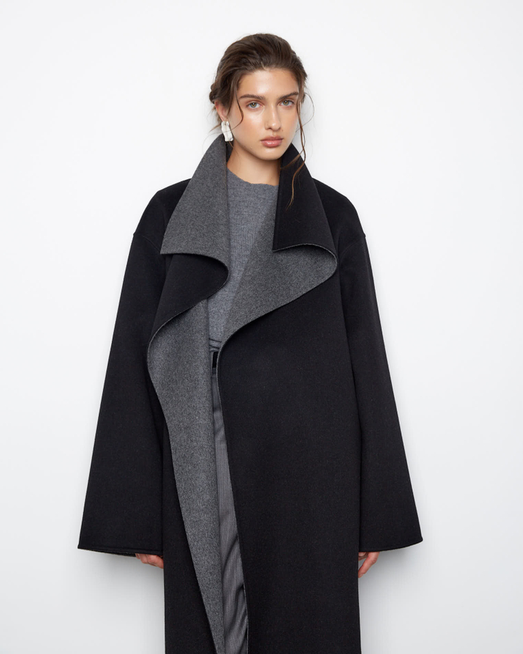Пальто двухстороннее из шерсти Берберри серый/черный
