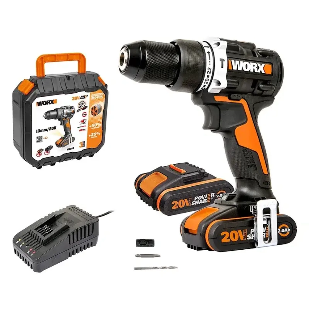 WORX WX352 дрель-шуруповерт ударная аккумуляторная (2 x 2 Ач, ЗУ)