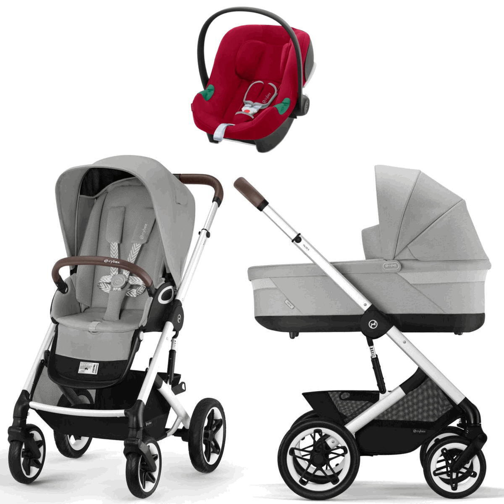 Коляска Cybex Talos S Lux SLV complete Aton B2 Dynamic Red 3 в 1 Stone Grey с дождевиками