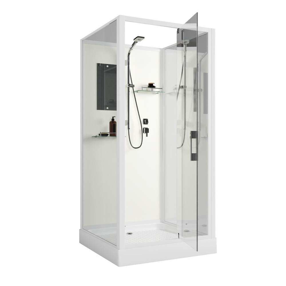 Душевая кабина Niagara Standart ST100/15Q/BK (100х100х200) квадрат,поддон 15см,распашная,проф.белый,без крыши,3 места