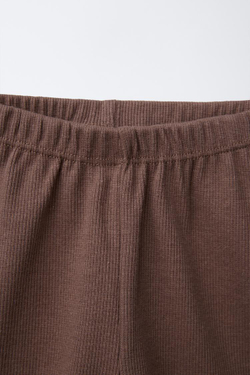 ZARA ШОРТЫ-ВЕЛОСИПЕДКИ В РУБЧИК С НАШИВКОЙ, КОРИЧНЕВЫЙ