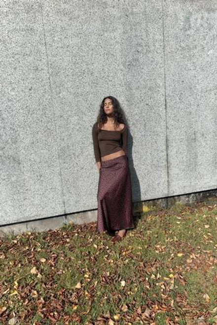 ZARA АТЛАСНАЯ ЮБКА МИДИ, КОРИЧНЕВЫЙ/СИНИЙ