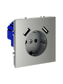 Розетка 1-м СП S70 16А с USB A+A с заземл. защ. шторки механизм сталь Voltum VLS040405
