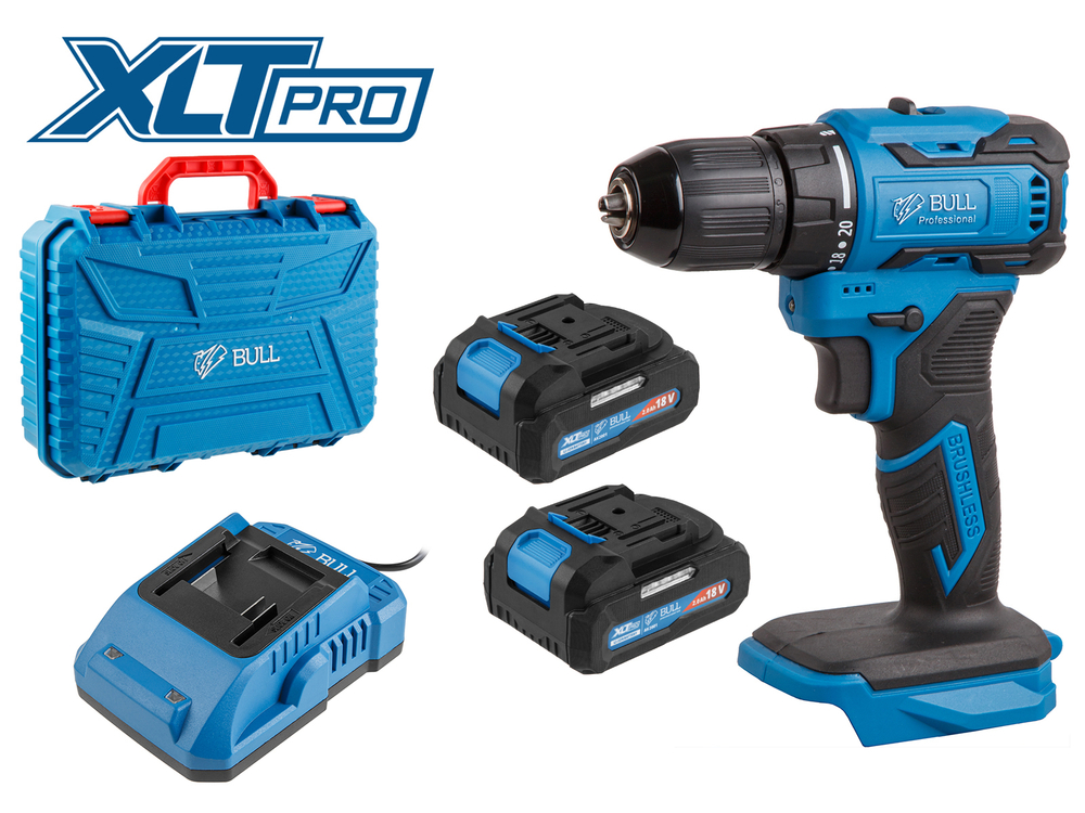 Аккум. дрель-шуруповерт BULL SR 1804 в чем. XLTpro БЕСЩЕТ., Импульс., 18 В, 45 Н*м, 2х2 А*ч, з/у 2 А