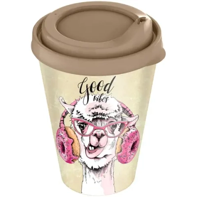 Стакан с крышкой 420мл «IZI-GO» с декором (бежевый)