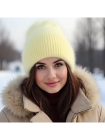 шапка вязаная бини ангора теплая демисезонная с отворотом