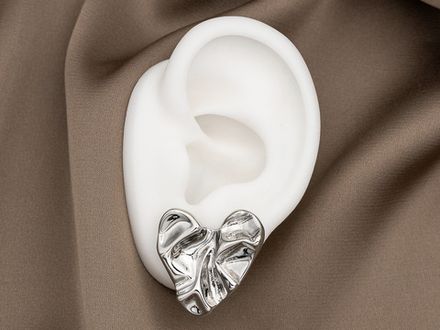 Серьги-гвоздики "Сердце. Мятый металл" 25,5мм