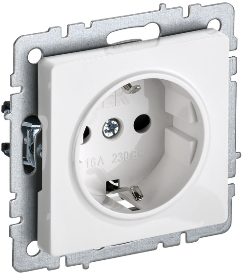 BRITE Розетка 1-местная с заземлением без защитных шторок 16А безвинтовое крепление РС21-1-0-БрБ белый IEK