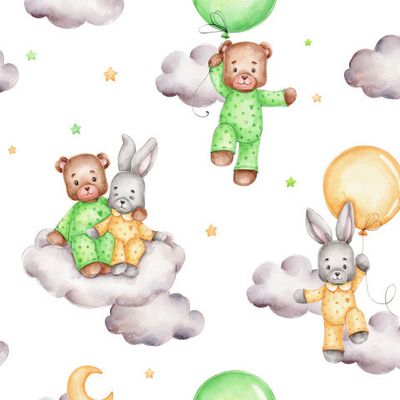 Мишка и зайка на тучке и с воздушными шарами