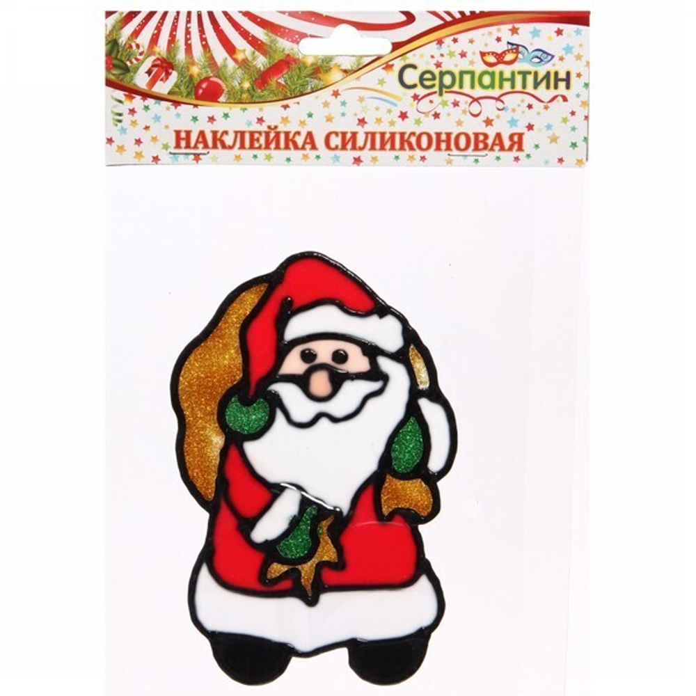 Наклейка на стекло 15*18 см,»Дед Мороз с мешком подарков»