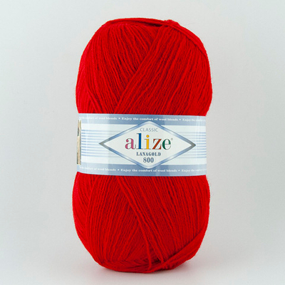ALIZE "LANAGOLD 800", 49% шерсть, 51% акрил, 100 гр, 800 м, 56 красный