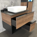 Comforty. Тумба-умывальник "Штутгарт-75" дуб тёмно-коричневый с черной столешницей c раковиной COMFORTY T-Y9378