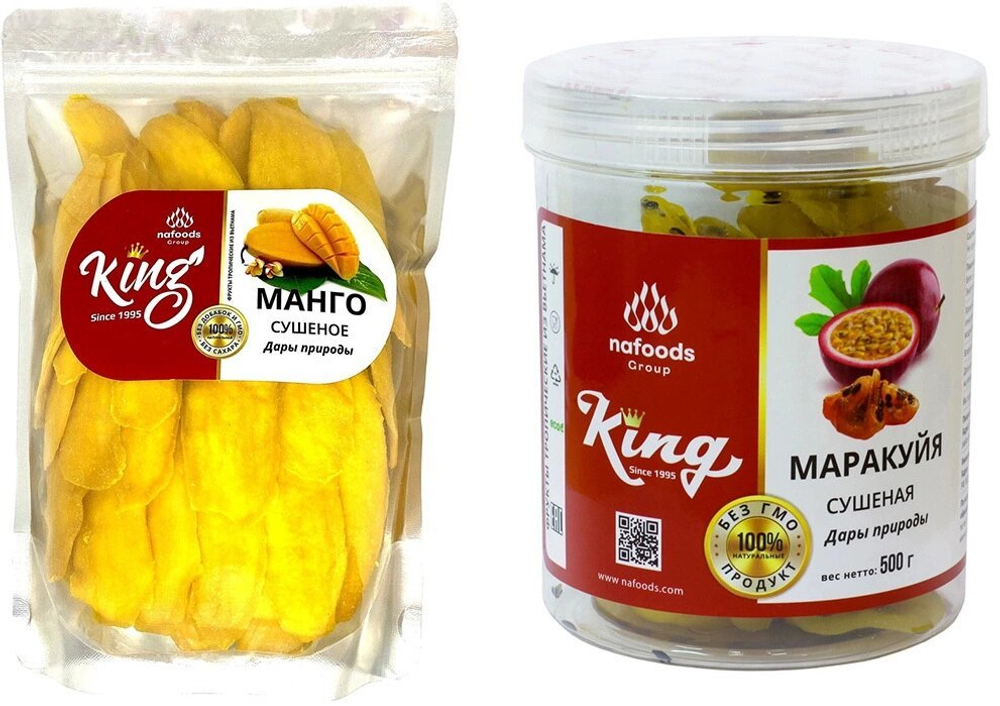 Набор сухофруктов King: сушеный манго (1000 грамм) и сушеная маракуйя (500 грамм)