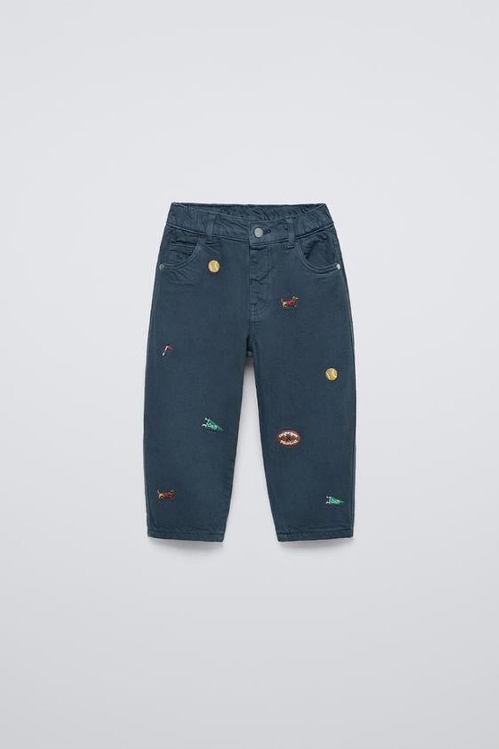 ZARA БРЮКИ STRAIGHT ИЗ ТВИЛА С ВЫШИВКОЙ, СИНИЙ/ИНДИГО