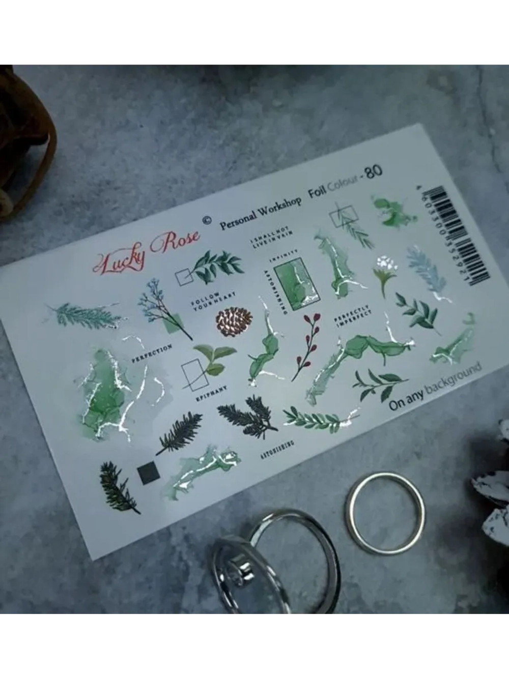 Lucky Rose Слайдеры наклейки для длинных ногтей Foil 080