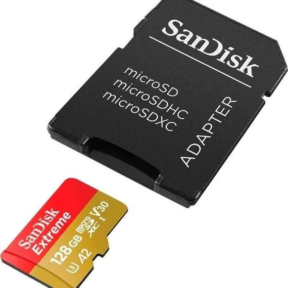 Карта памяти SanDisk Extreme microSDXC 128GB + SD Adapter 160МB/s, Class 10 UHS-I U3 (SDSQXA1-128G-GN6MA)