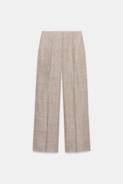 ZARA ПРЯМЫЕ БРЮКИ ИЗ 100% ЛЬНА, ПЕСОЧНЫЙ МЕЛАНЖ