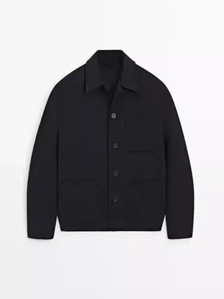 Massimo Dutti Шерстяная куртка-рубашка с двумя карманами, темно-синий