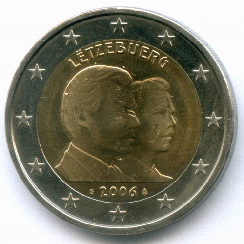 2 евро 2006 год. Люксембург. 25 лет принцу Гийому. Биметалл AUNC