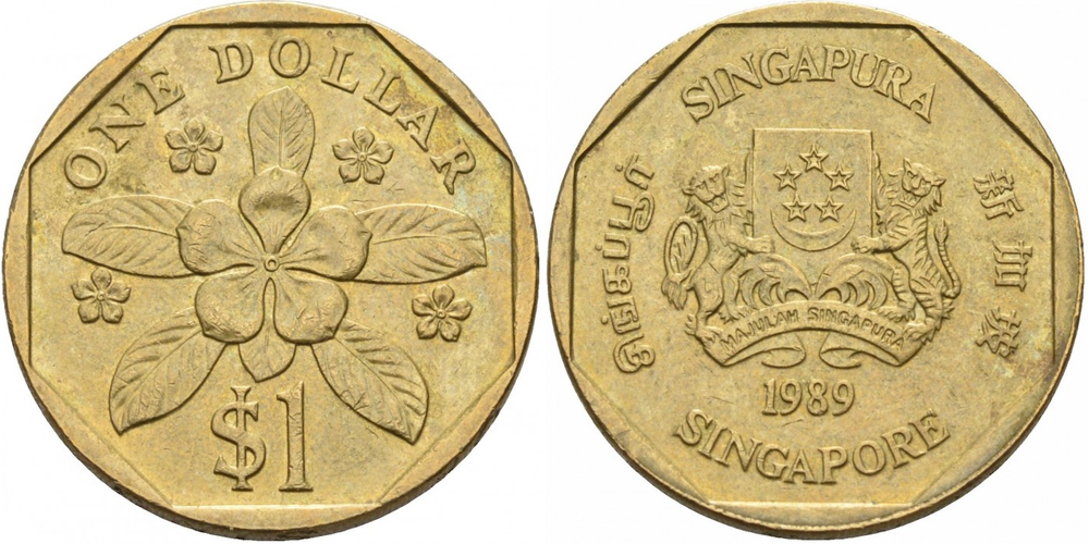 Сингапур 1 доллар, 1987-1991 Катарантус XF