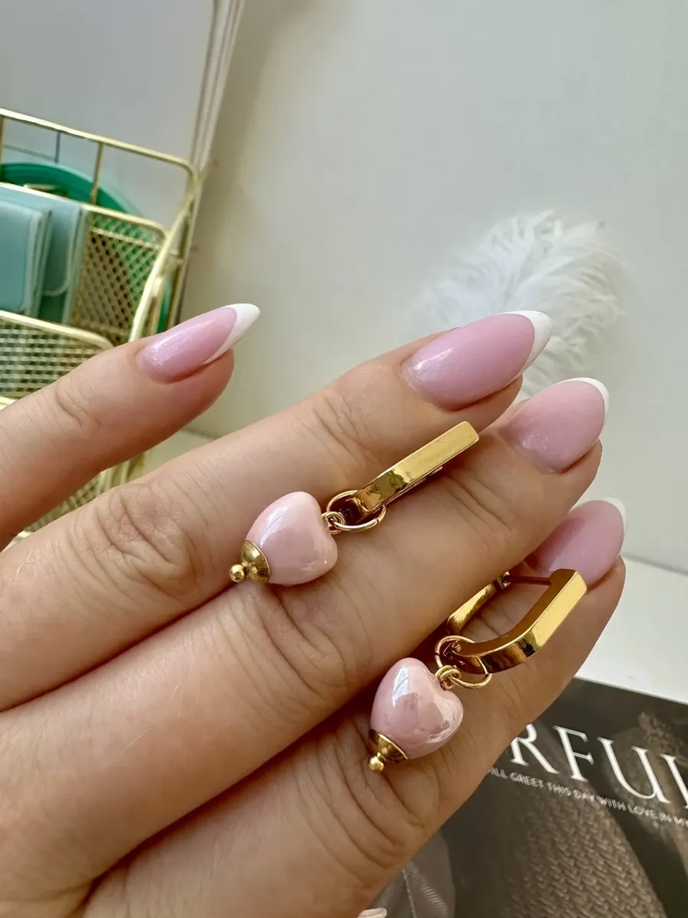 Серьги сердце конго с подвесками из керамики