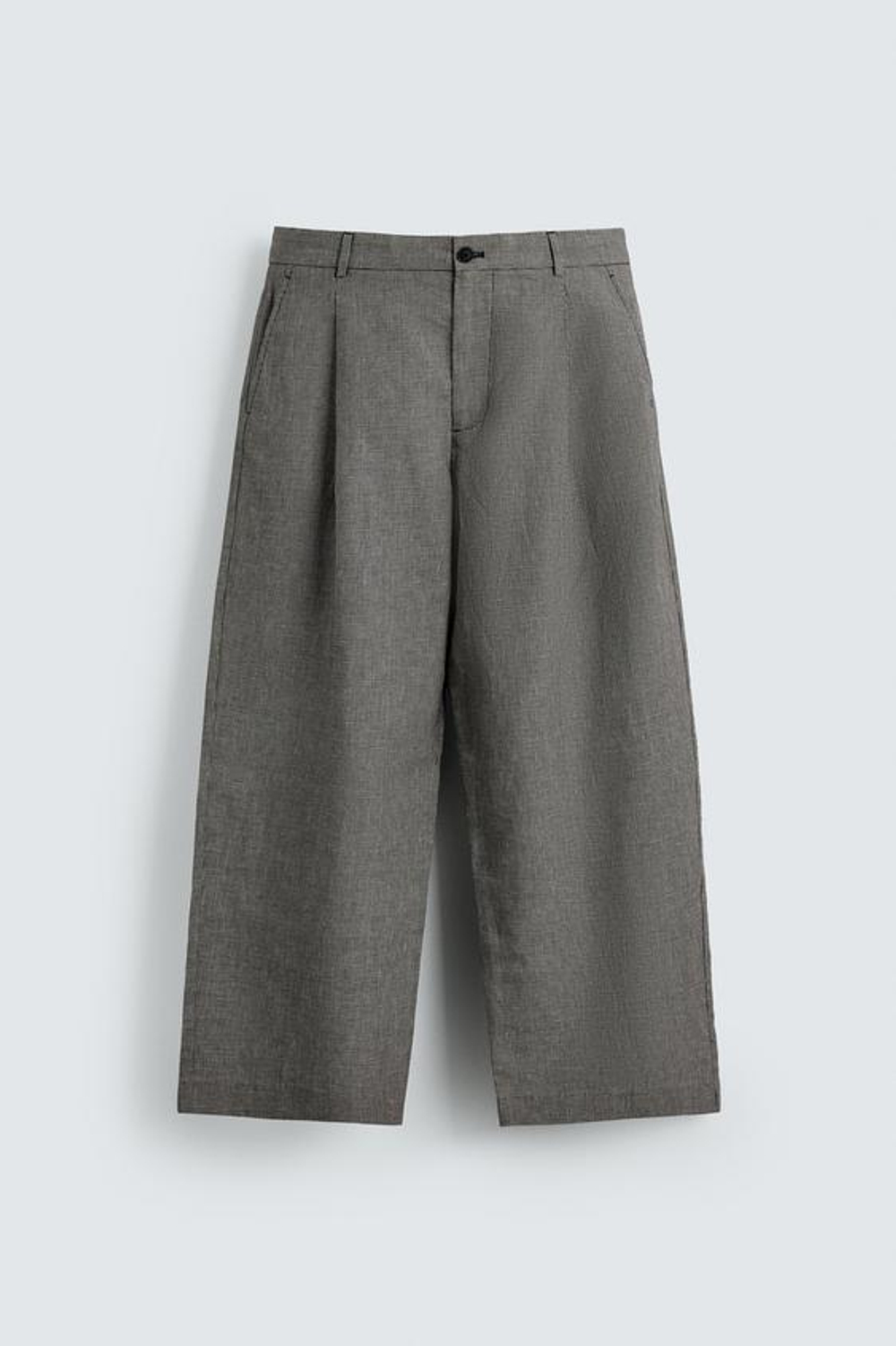 ZARA БРЮКИ RELAXED FIT ИЗО ЛЬНА И ХЛОПКА, ЭКРЮ/ЧЕРНЫЙ