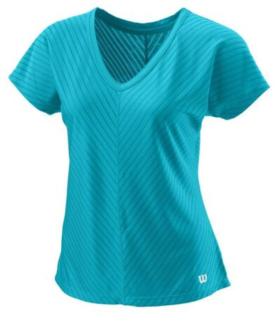 Женская теннисная футболка Wilson Training V-Neck II - scuba blue