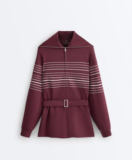 Oysho Куртка в полоску с высоким воротником, бордо