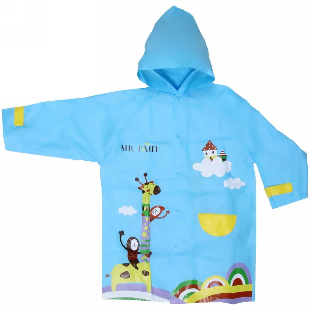 Дождевик-плащ детский «Веселые приключения-Жирафик» с капюшоном,регулир.манжет, цвет голубой, размер XL(86*54см) ДоброСад