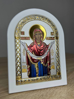 Покрова, икона арочная, белое дерево, эмаль 150х200