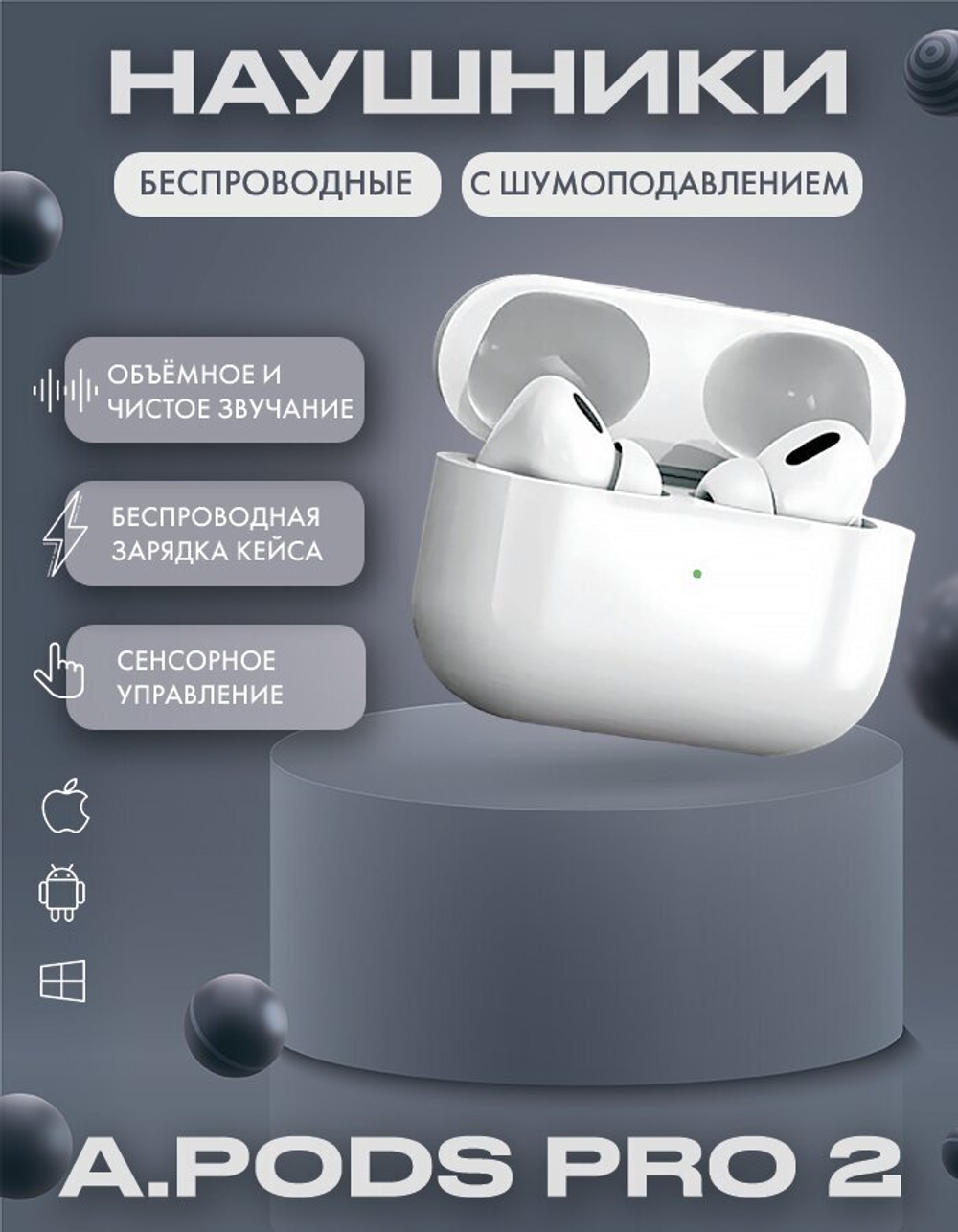 Беспроводные наушники A Pods Prо 2 NEW Bluetooth c шумоподавлением для iPhone и Android