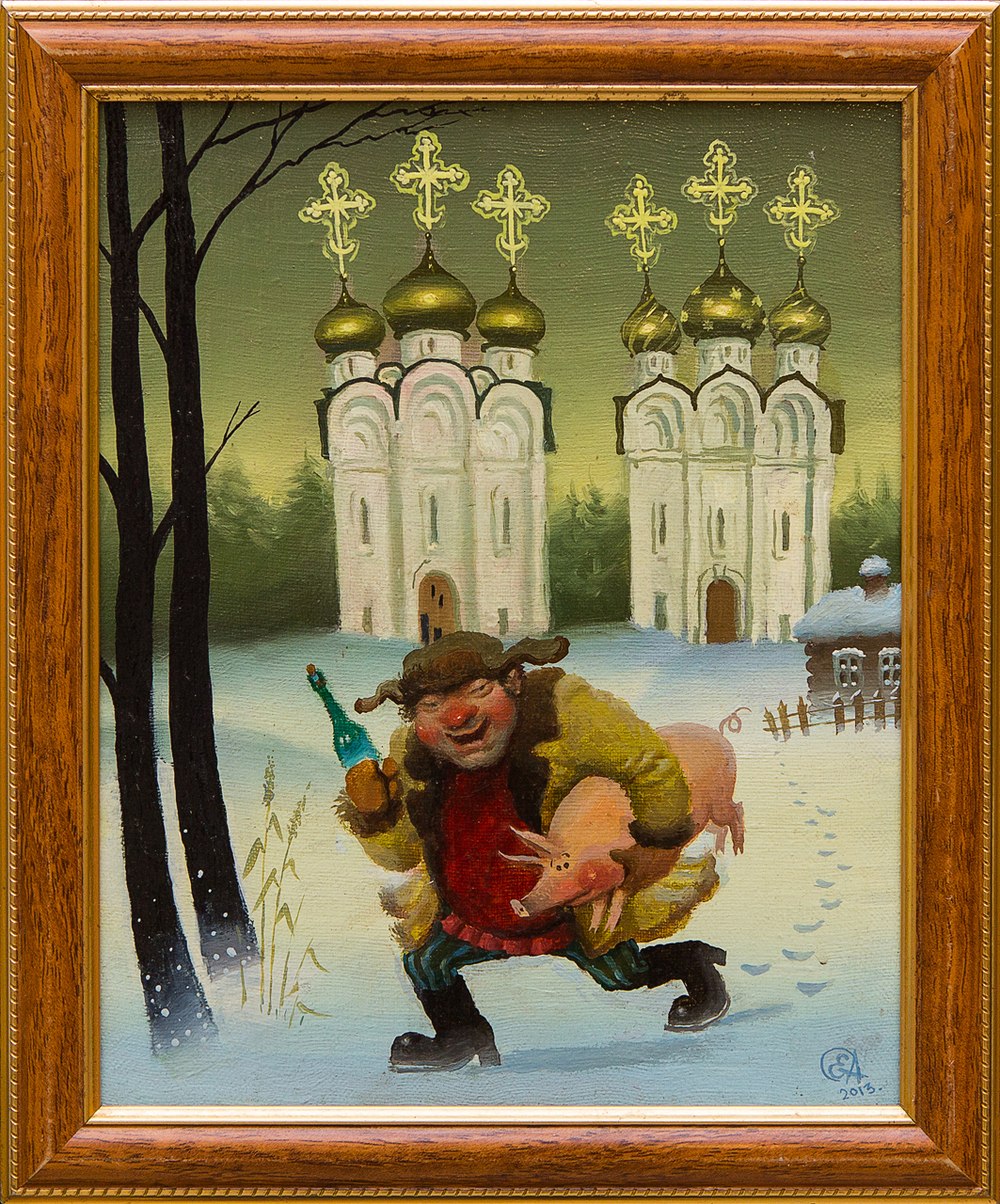 Картина маслом "Русская деревня" Слепков
