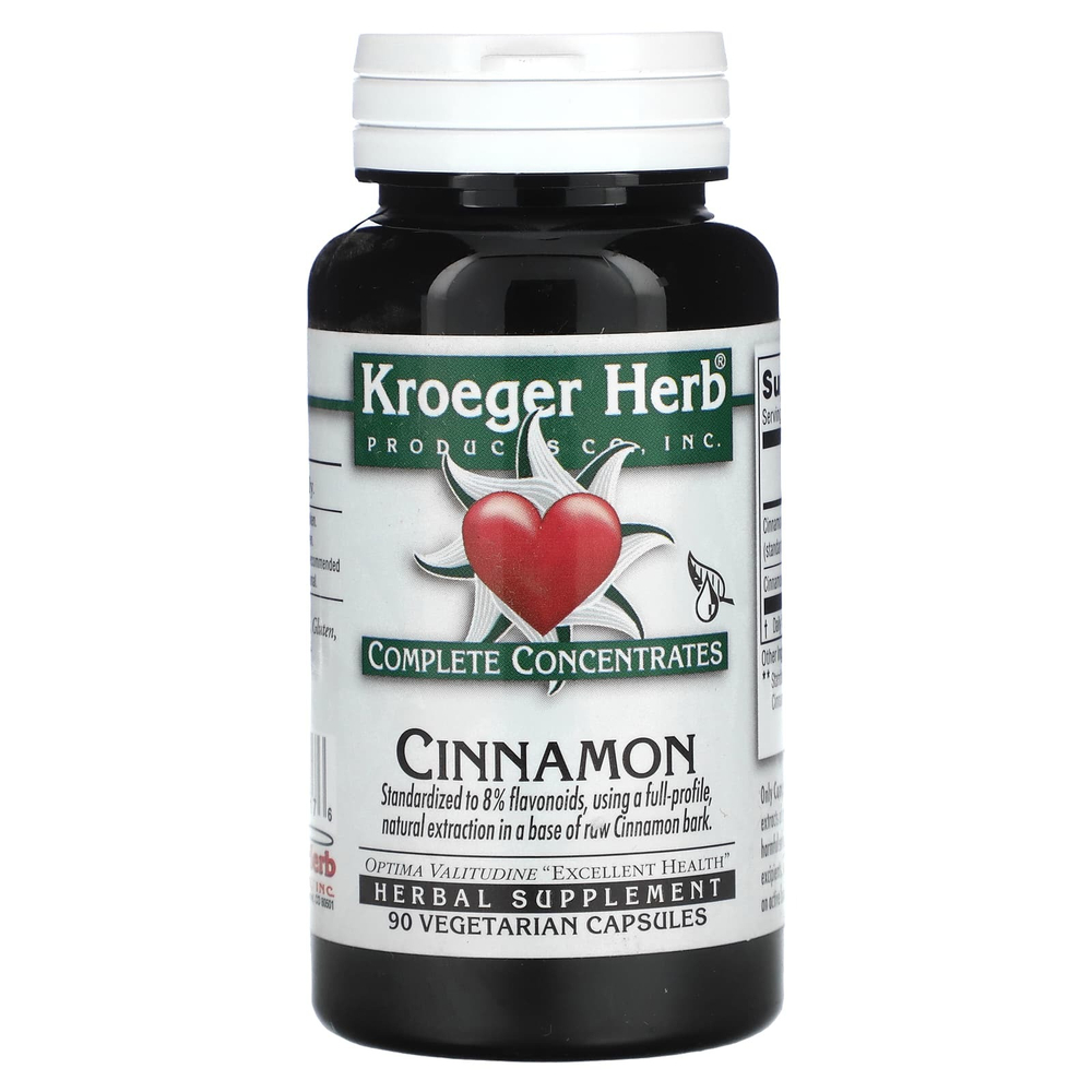 Kroeger Herb Co, полные концентраты, корица, 90 вегетарианских капсул (200 мг в 1 капсуле)