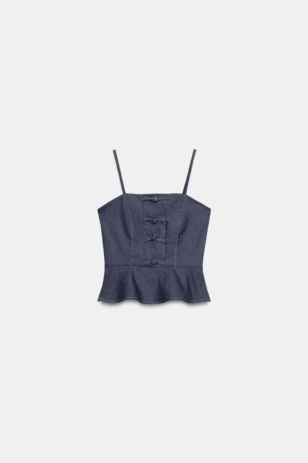 ZARA ТОП С БАСКОЙ И НАВЕСНЫМИ ПЕТЛЯМИ, ИНДИГО