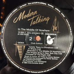Винтажная виниловая пластинка LP Modern Talking In The Middle Of Nowhere The 4th Album (Germany 1986) (Club Edition) Geronimo's Cadillac