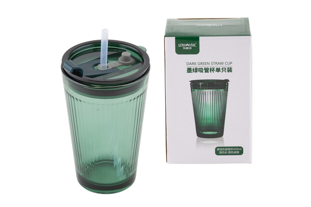 "Emerald" Стакан с силик. трубочкой 385мл