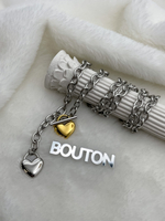 Колье-Тогл биколорное "Цепь с подвесками сердечки"