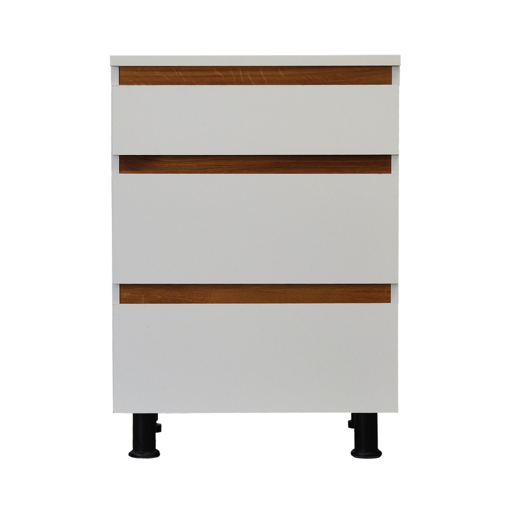 Кухонный модуль напольный 60х60х85, Валенсия, с 3-мя ящиками со столешницей, с дубовыми панелями, на ножках / белый, массив дуба, Dipriz