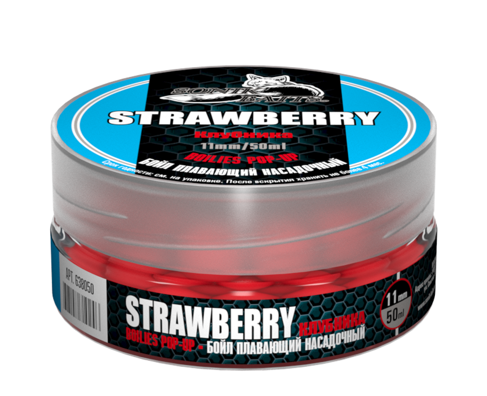 Бойлы насадочные плавающие Sonik Baits STRAWBERRY Fluo Pop-ups 11мм 50мл (Клубника)