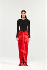 Платье макси драпированное из бифлекса и сатина