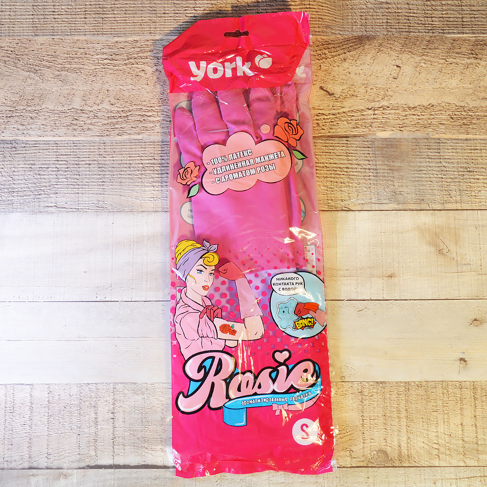 Перчатки резиновые с удлиненной манжетой ароматизированные "Рози" YORK (S)