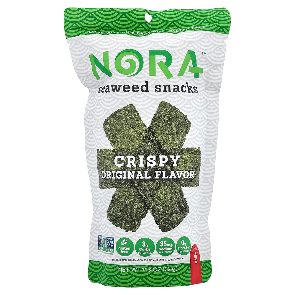 Nora Snacks, Снеки из морских водорослей, оригинальный хрустящий, 32 г (1,13 унции)