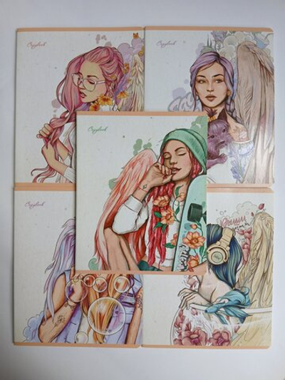 Тетради 48 листа А5+. "Ангелы", общая, клетка. Формат А5+ (163*203 мм). Арт.120018. С полями. Комплект 5 шт.