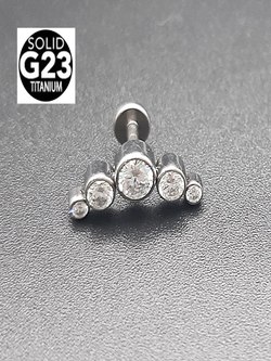 Микроштанга 6 мм с прозрачными кристаллами для пирсинга ушей. Титан G23