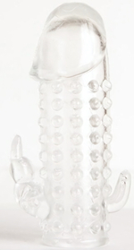 Гелевая прозрачная насадка с 2 отростками - 13 см. (Цвет: прозрачный)