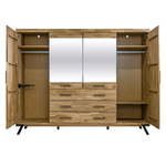 Шкаф для одежды Флеверс из массива дуба, 240х190х62 см, 4 двери 3 ящика, на металлических ножках