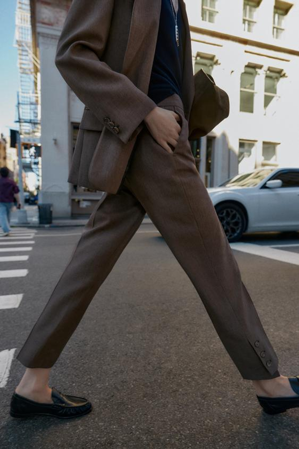 ZARA БРЮКИ С ПУГОВИЦАМИ СНИЗУ, КОРИЧНЕВЫЙ